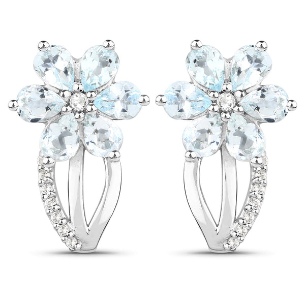 1.54 Carat Genuine Aquamarine and White Topaz .925 Sterling Silver Earrings
