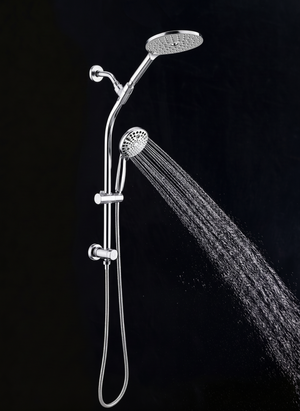 High Pressure Dual Shower Head Set - 26 Inch Tool-Free Adjustable Slide Bar,10 Spray Settings and Handheld.