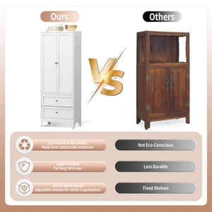 Pantry Cabinet With 2 Drawers, Freestanding Kitchen Storage Cabinet With Adjustable Shelves, Heavy-Duty Organizer For Spices, Dishware, Small Appliances - White