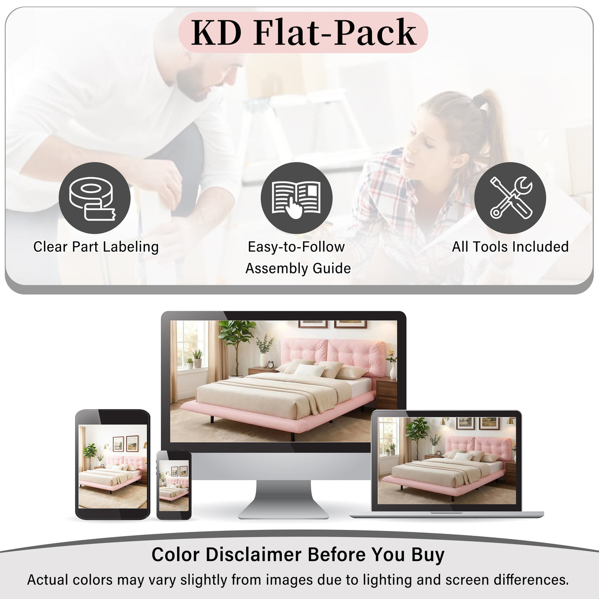 Queen Size Upholstered Floating Bed Frame with LED Lights