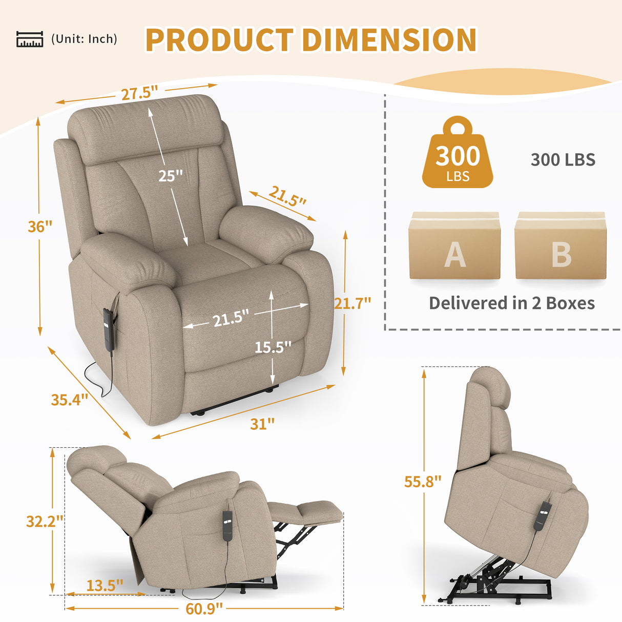 Power Lift Recliner for Elderly - Adjustable Velvet Chair