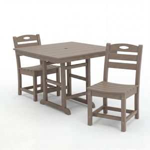 Antique Wood HDPE Outdoor Patio Dining Set, 37.8 in. Square Table with 2 Chairs