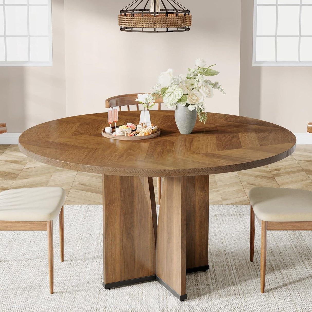 Round Compact Dining Table for 4 - Rustic Brown