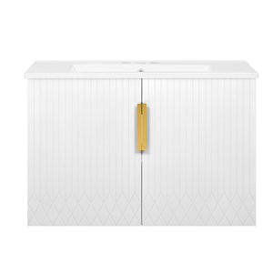 Bathroom Vanity With Sink, Rectangular Storage Cabinet With 2 Soft Closing Doors