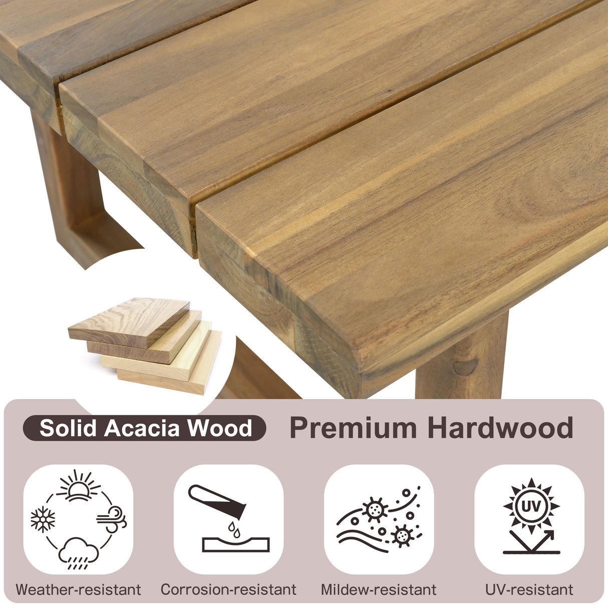 Outdoor Acacia Wood 6-Seater Sectional Sofa Set