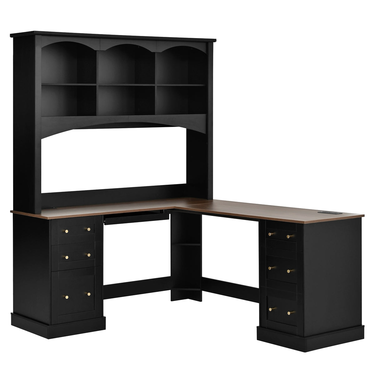 Space-Saving L-Shaped Computer Desk with Keyboard Tray & Charging Stations