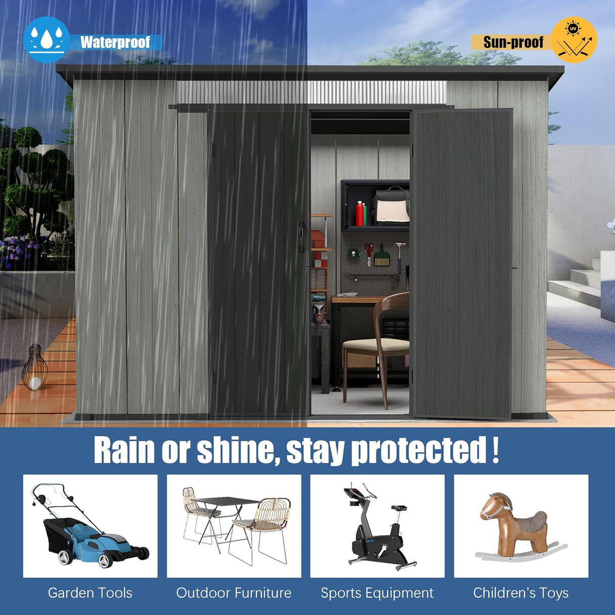 6x9FT Outdoor Resin Storage Shed with Transparent Windows & Louvered Vents