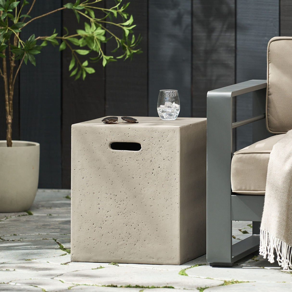 Modern Tank Holder Side Table With Smooth Concrete Surface - Best Buy Furniture