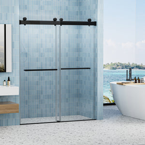 56 to 60 in. W x 76 in. H Double Sliding Frameless Soft-Close Shower Door with Premium 3/8 Inch (10mm) Thick Tampered Glass and Easy-cleaning Coating, Matte