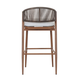 Outdoor Bar Height Metal Frame Counter Stools With Scallop Shaped Backrest & Water Resistant Cushions