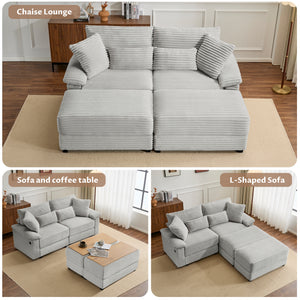 Double Chaise Lounge Set with Reversible Ottoman