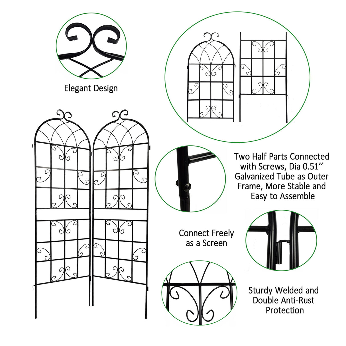 Metal Garden Rustproof Trellis For Climbing Plants Outdoor Flower Support