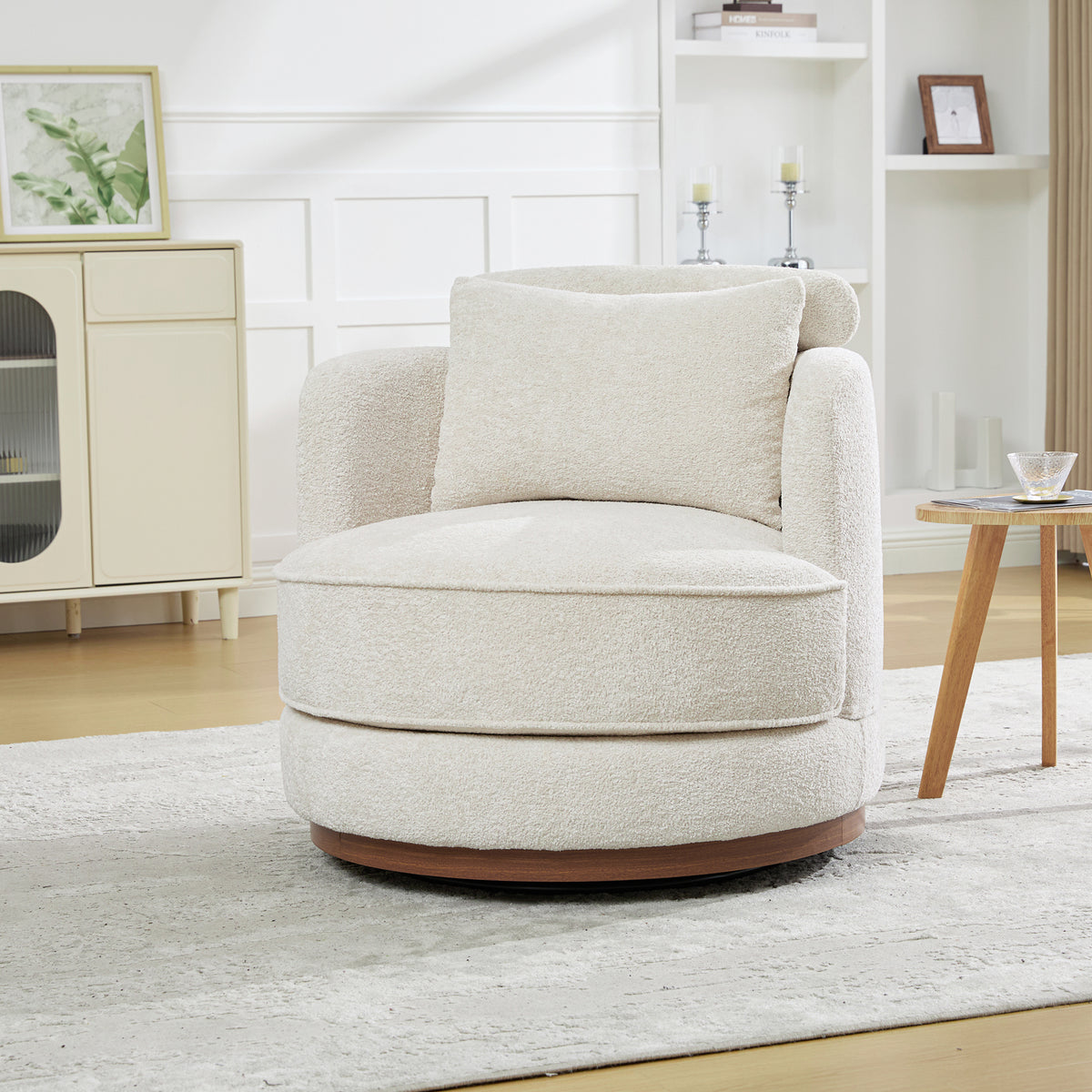33.86" Swivel Barrel Chair with Chenille Upholstery