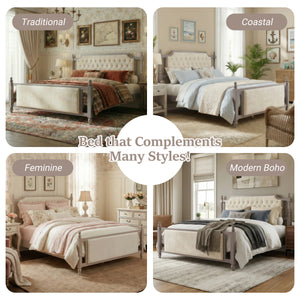 King Size Upholstered Platform Bed with Button Tufted Headboard