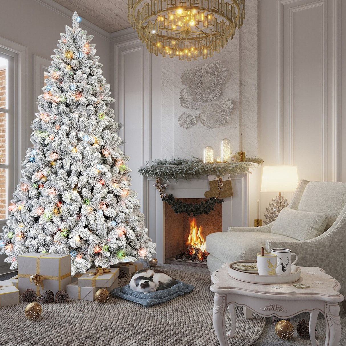 4Ft Flocked Christmas Tree with 150 Colorful UL Lights