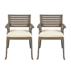 Helen Outdoor Acacia Wood Dining Chair Set of 2 - Gray / Creme