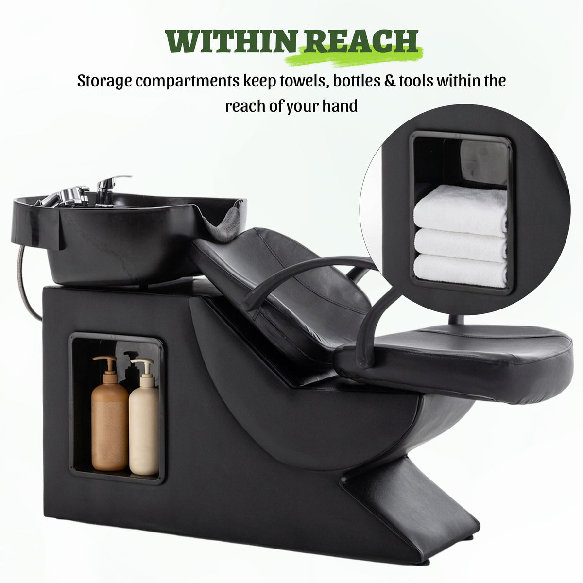Shampoo Bowl and Chair Set for Salon with Ergonomic Neck Rest - Black