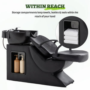 Shampoo Bowl and Chair Set for Salon with Ergonomic Neck Rest - Black