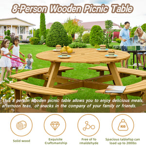 Outdoor 8 Person Picnic Table Set with Built-in Benches