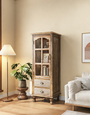 Rustic Wooden Storage Cabinet with Decorative Cutout Door