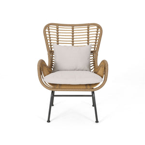 Modern Aesthetic Outdoor Rattan Accent Chair With Metal Legs