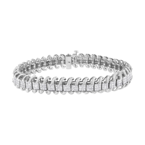 14K White Gold 5.0 Cttw Princess Cut Diamond 7" Invisible Set Wavy S-Link Tennis Bracelet (G-H Color, SI1-SI2 Clarity)