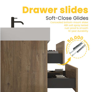 Grace 24-Inch Wall-Mounted Bathroom Vanity, Oak with White Solid Surface Sink