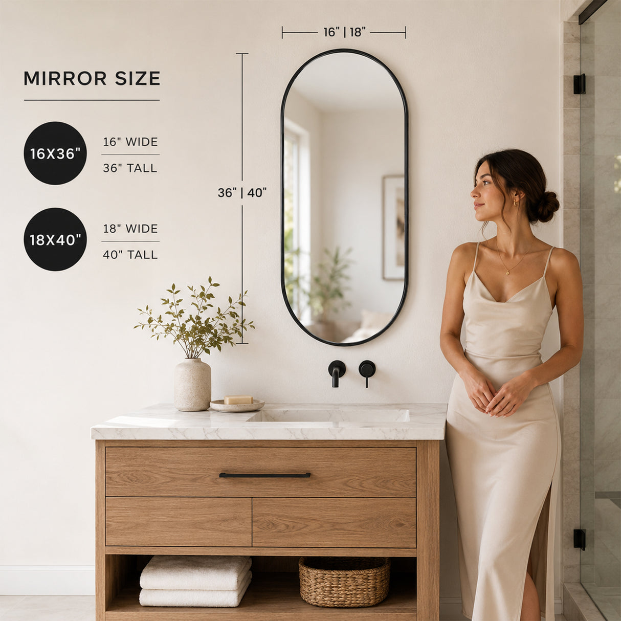 Black PVC Frame Mirror 18X40 Inch