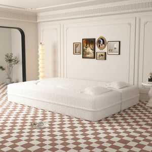 Modern Floor Sofa, With 2 Pillows, Convertible Teddy Fabric Foam Filled Bed