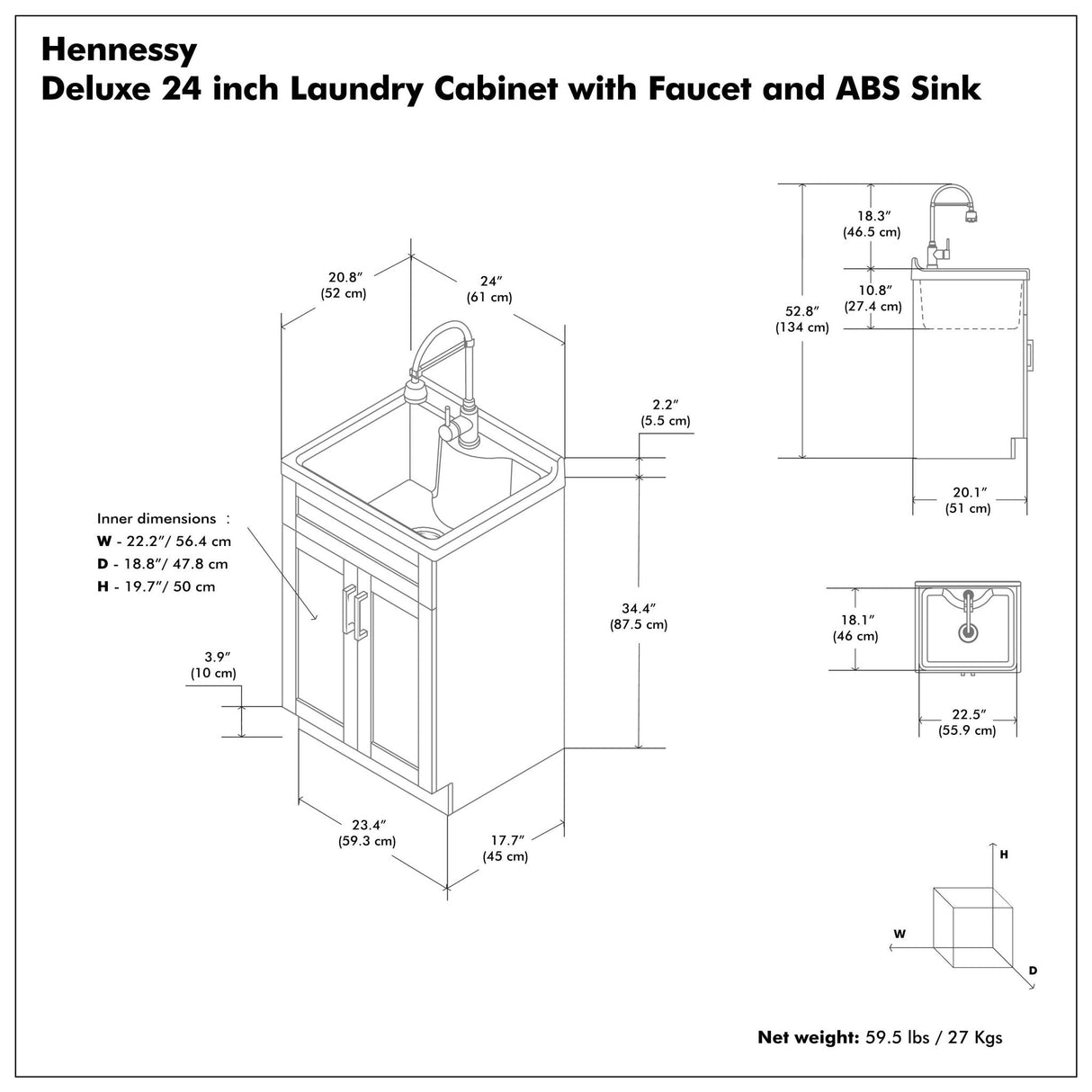 Hennessy - Deluxe Laundry Utility Sink And Cabinet