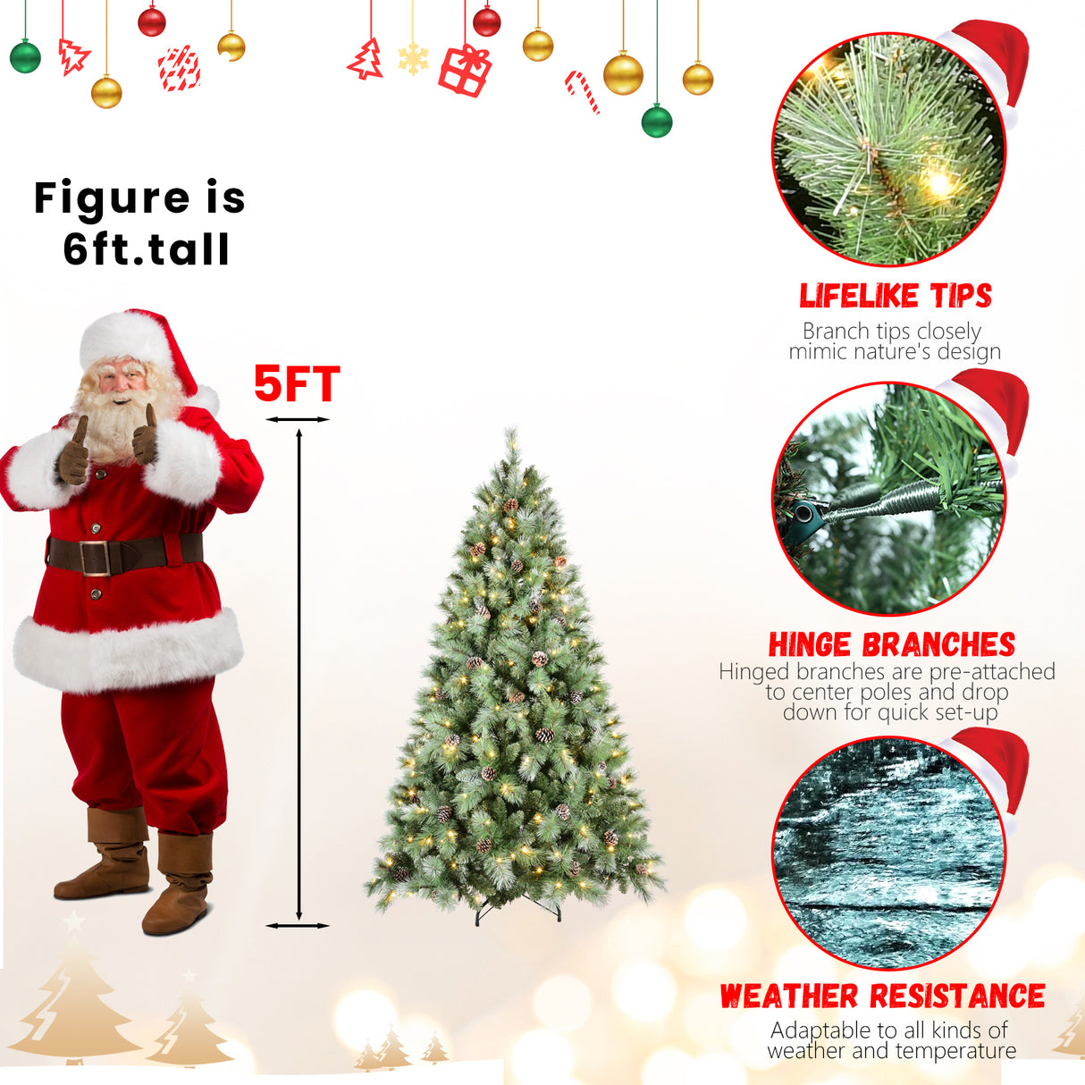 Premium 5FT Christmas Tree with 200 Warm Lights