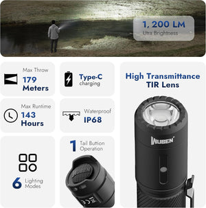 C3 Flashlight 1200 High Lumens Rechargeable Flashlight