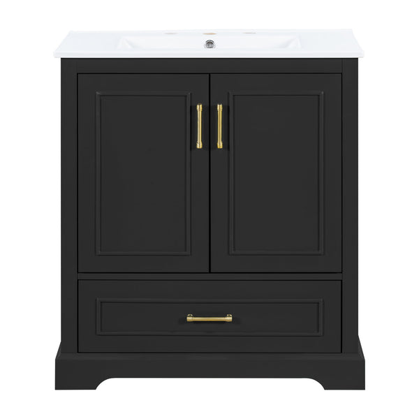 Bathroom Vanity With Sink, 1 Divided Drawer And 2 Soft Close Doors With Double Shelf