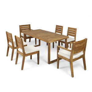 Outdoor Acacia Wood 7-Piece Dining Set with Rope-Woven Armchairs