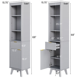 Tall Bathroom Storage Cabinet With Adjustable Shelves And 1 Drawer & Door