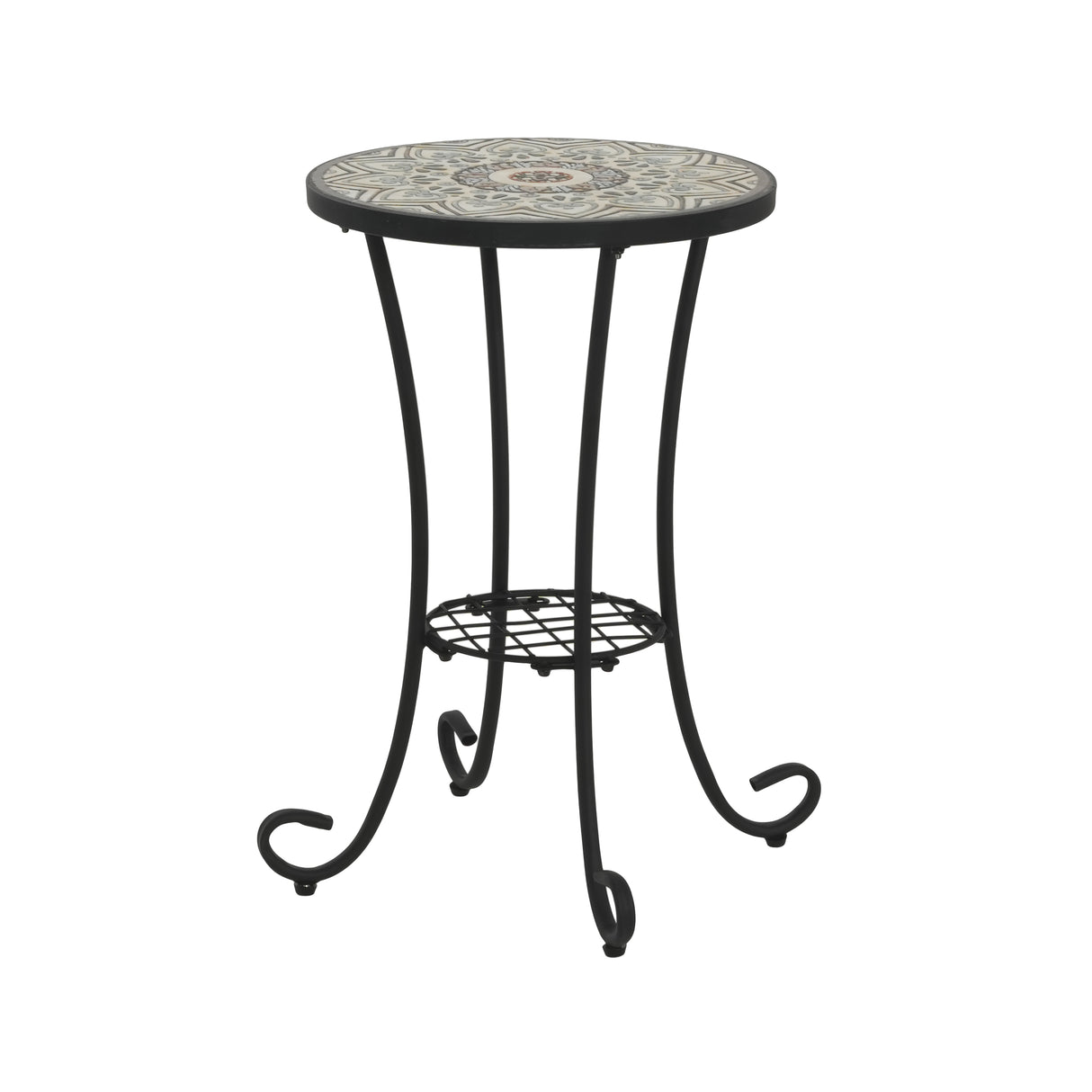 Patio Side Table with Shelf, Brown and Black