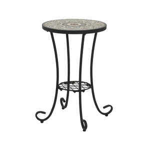 Patio Side Table with Shelf, Brown and Black