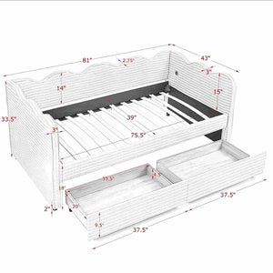 Gingham Daybed With USB Charging Port, Wave-Shaped Design