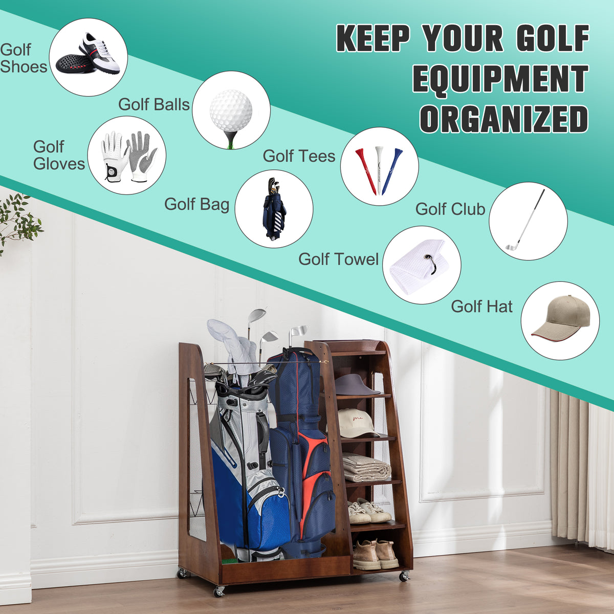 Premium Wooden Golf Bag Organizer for Garage