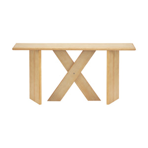 X-Frame Console Table, Angled Cross Leg Design, Rounded Edges - Natural