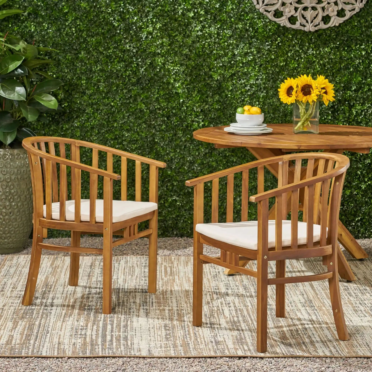 Outdoor Wooden Dining Chairs With Cushions (Set of 2) - Best Buy Furniture