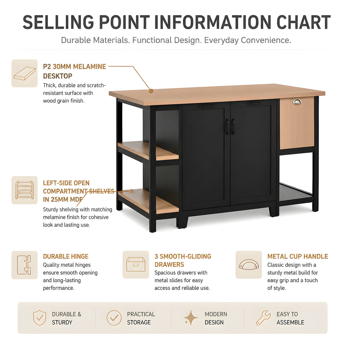 58" Freestanding Kitchen Island