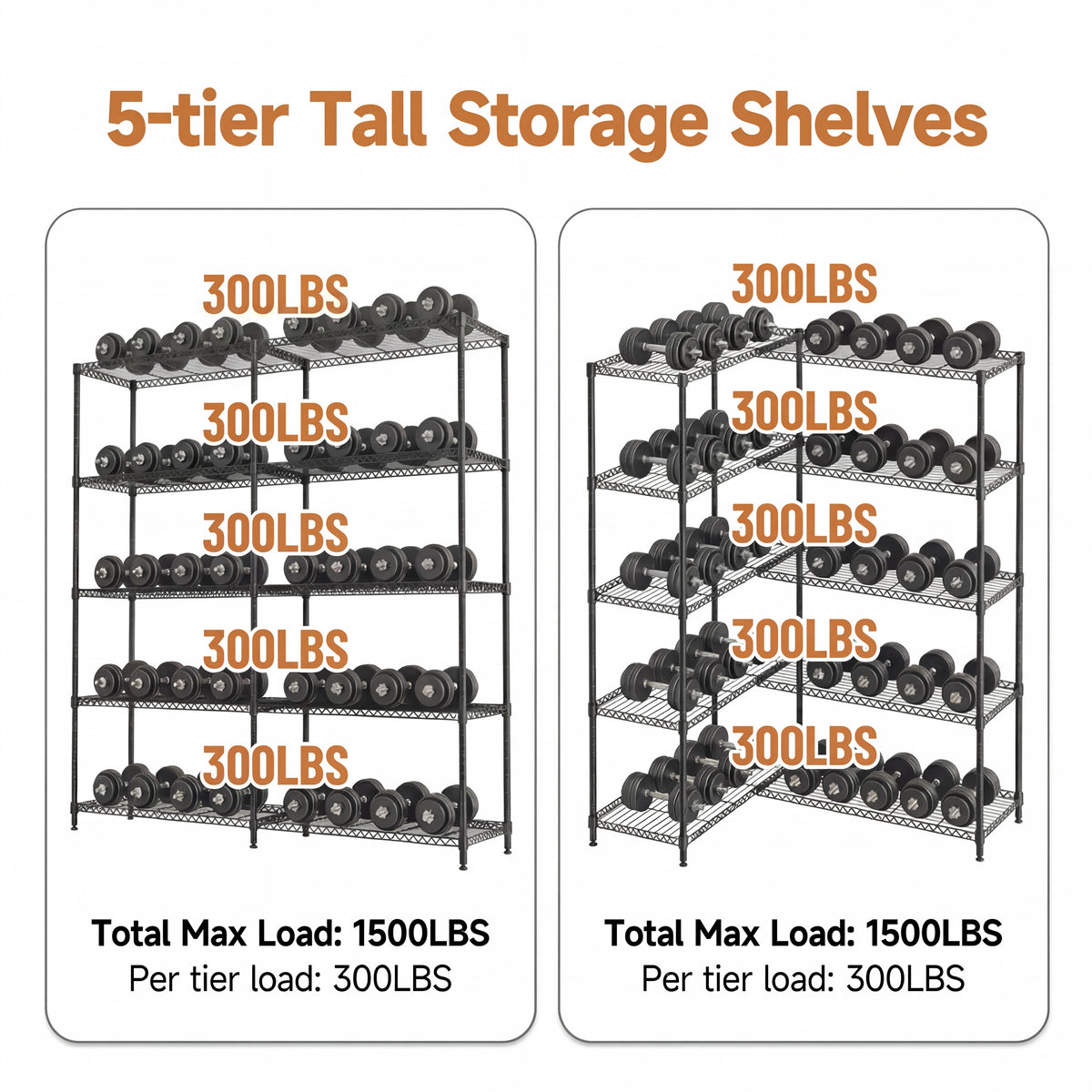 5 Tiers Adjustable Heavy Duty Metal Storage Shelves