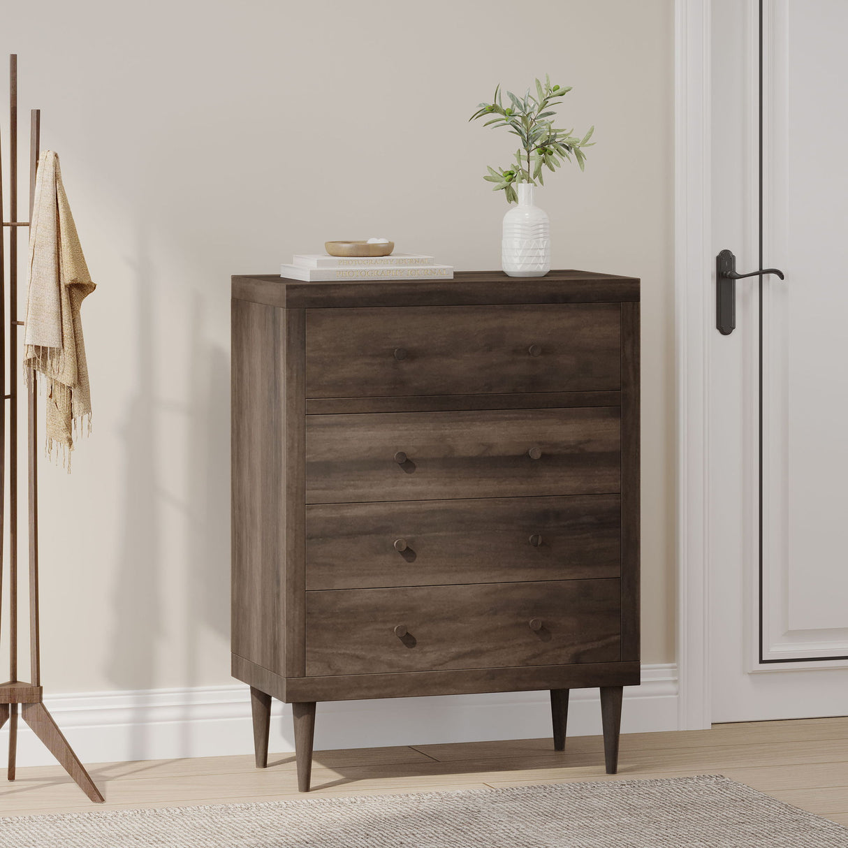 Farhart - Mid Century Modern 4 Drawer Dresser - Walnut