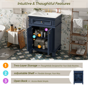 24'' Vintage Elegance Bathroom Cabinet with Ceramic Sink