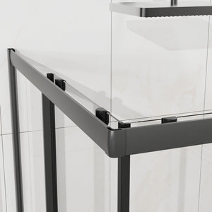 Corner Shower Enclosure With Sliding Door - Matte Black