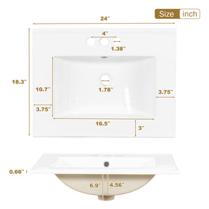 24.8" Bathroom Vanity with Ceramic Sink, Modern Freestanding Cabinet