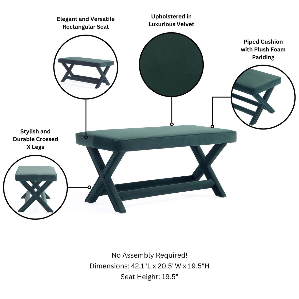 Abigail - Accent Bench With Piped Cushion
