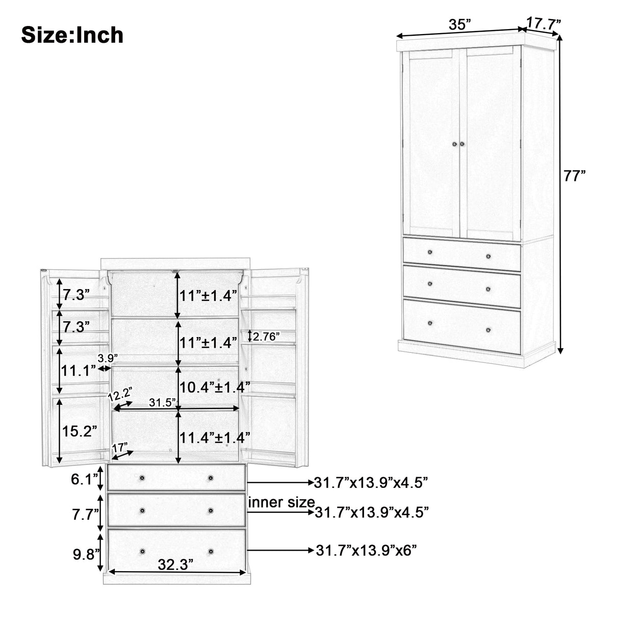 TOPMAX 77inch Farmhouse Kitchen Pantry