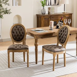 French Style Solid Wood Frame Antique Painting, Hand-Pulled Buckle Decoration Artificial Dining Chair With Nailhead Trim, Wood Legs